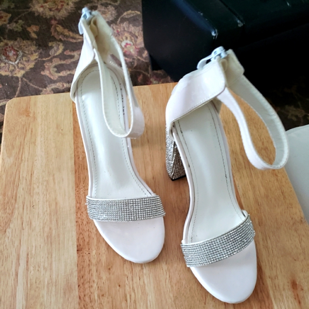 White rhinestone heels